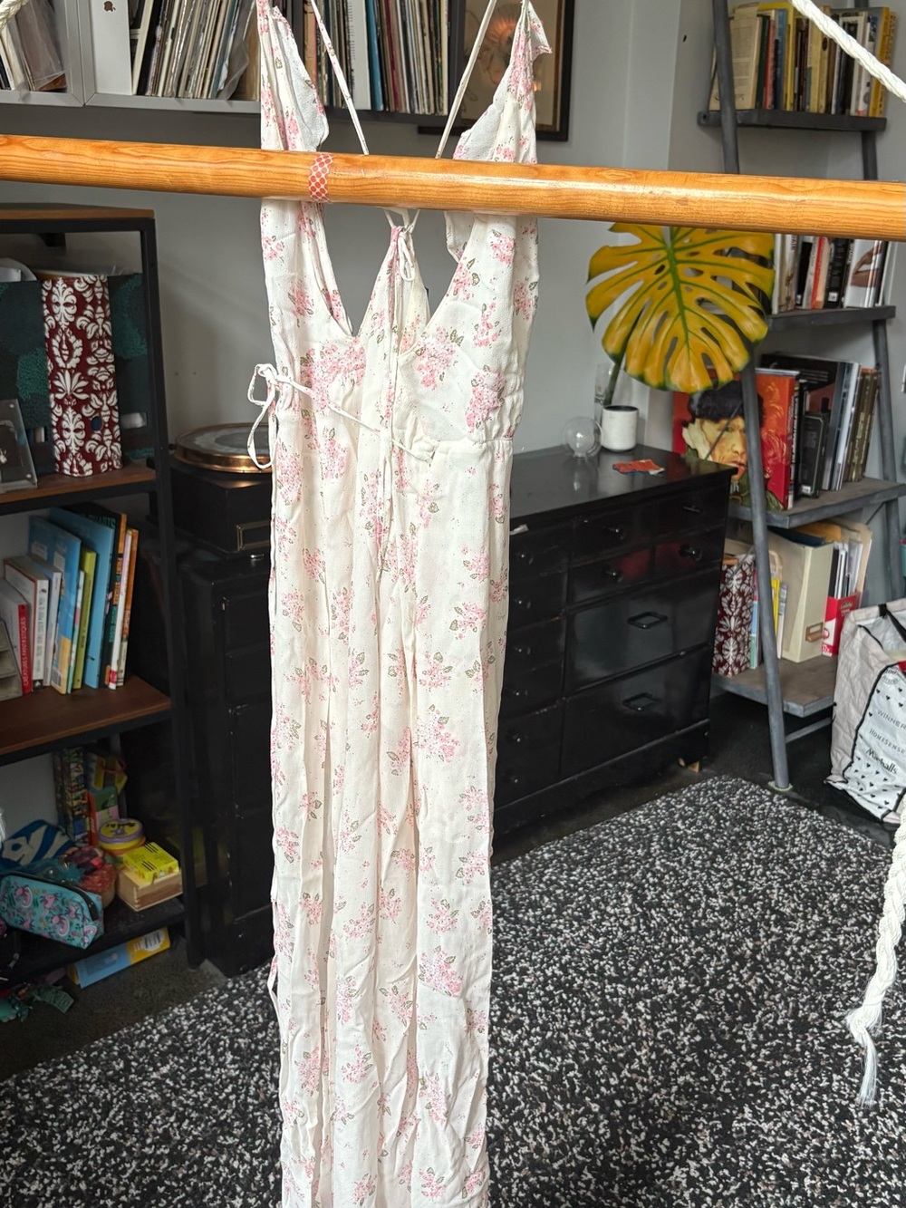 Reformation White Floral High-Low Dress with Pink Print